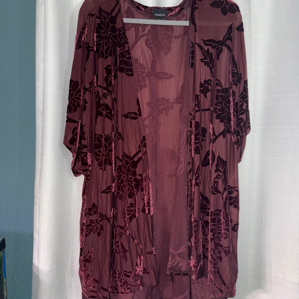 Torrid Red Velvet Kimono with Flowing Design
